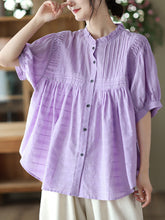 Load image into Gallery viewer, Pleated Casual Short Sleeve Cotton Women Shirt