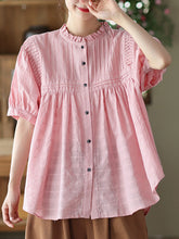 Load image into Gallery viewer, Pleated Casual Short Sleeve Cotton Women Shirt