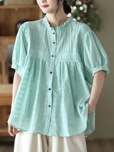 Load image into Gallery viewer, Pleated Casual Short Sleeve Cotton Women Shirt