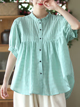 Load image into Gallery viewer, Pleated Casual Short Sleeve Cotton Women Shirt