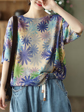 Load image into Gallery viewer, Summer Floral Linen Knited Women T Shirt