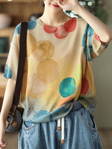 Summer Floral Linen Knited Women T Shirt