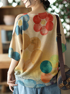 Summer Floral Linen Knited Women T Shirt