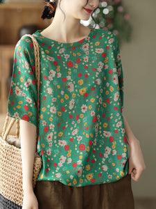 Summer Floral Linen Knited Women T Shirt