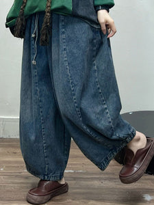 Women Spring Vintage Spliced Pocket Loose Pants