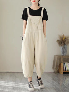 Women Spring Artsy Solid Pocket Denim Jumpsuit