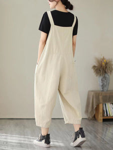 Women Spring Artsy Solid Pocket Denim Jumpsuit