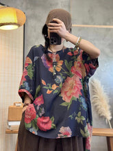 Load image into Gallery viewer, Plus Size Women Summer Casual Flower Button Loose Pullover Shirt