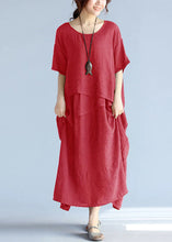 Load image into Gallery viewer, baggy gray long linen dresses oversized layered cotton maxi dress vintage short sleeve cotton clothing