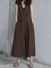 Load image into Gallery viewer, Women Summer Casual Solid Pocket Loose Linen Vest Jumpsuits