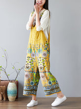 Load image into Gallery viewer, Women Summer Vintage Flower Print Pocket Denim Jumpsuits