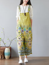 Load image into Gallery viewer, Women Summer Vintage Flower Print Pocket Denim Jumpsuits