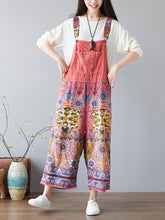 Load image into Gallery viewer, Women Summer Vintage Flower Print Pocket Denim Jumpsuits