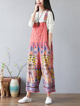 Load image into Gallery viewer, Women Summer Vintage Flower Print Pocket Denim Jumpsuits