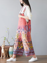 Load image into Gallery viewer, Women Summer Vintage Flower Print Pocket Denim Jumpsuits