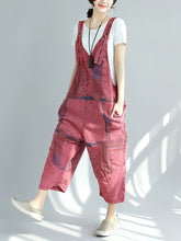 Load image into Gallery viewer, Women Summer Worn Print Pocket V-Neck Loose Denim Jumpsuits