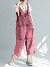 Load image into Gallery viewer, Women Summer Worn Print Pocket V-Neck Loose Denim Jumpsuits