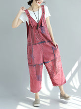 Load image into Gallery viewer, Women Summer Worn Print Pocket V-Neck Loose Denim Jumpsuits