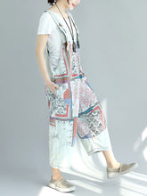 Load image into Gallery viewer, Women Summer Worn Print Pocket V-Neck Loose Denim Jumpsuits