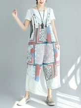 Load image into Gallery viewer, Women Summer Worn Print Pocket V-Neck Loose Denim Jumpsuits