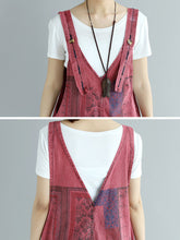 Load image into Gallery viewer, Women Summer Worn Print Pocket V-Neck Loose Denim Jumpsuits