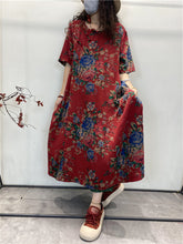 Load image into Gallery viewer, Plus Size Summer Vintage Ethnic Flower Button Loose Dress