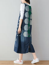 Load image into Gallery viewer, Women Artsy Dot Print Frayed Pocket Vest Denim Dress