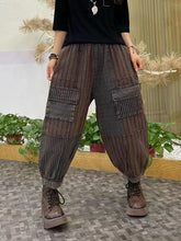 Load image into Gallery viewer, Women Vintage Stripe Pocket Spliced Harem Pants