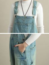 Load image into Gallery viewer, Women Summer Retro Frayed Pocket High-Waist Denim Jumpsuits