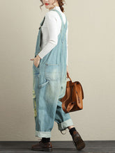 Load image into Gallery viewer, Women Summer Retro Frayed Pocket High-Waist Denim Jumpsuits