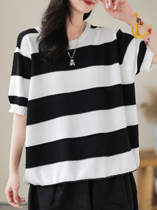 Women Casual Stripe Commute Pullover Shirt