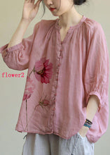 Load image into Gallery viewer, Italian Pink V Neck Button Loose Fall Half Sleeve Blouse Top