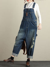 Load image into Gallery viewer, Women Summer Retro Frayed Pocket High-Waist Denim Jumpsuits