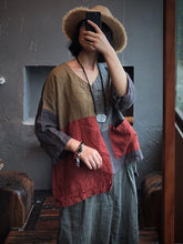 Load image into Gallery viewer, Plus Size Women Linen Retro Patch Spliced Pocket Irregular Loose Shirt