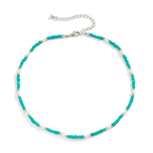 Simple Blue Fresh Style  Bead Woven Necklace Versatile