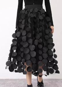 Elegant Black  Patchwork Tulle Skirt Fall