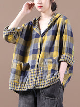 Load image into Gallery viewer, Plus Size Loose Stitching Drawstring Cotton Linen Hooded Blouse Shirt