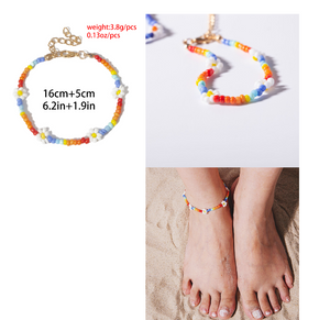 Personalized Colorful Beaded Ethnic Necklace Creative Rice Bead Woven Flower Geometric Necklace Bracelet Anklet