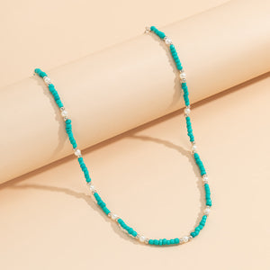 Simple Blue Fresh Style  Bead Woven Necklace Versatile