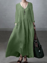 Load image into Gallery viewer, Simple and Loose V-neck Cotton and Linen Dress