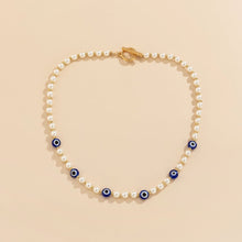 Load image into Gallery viewer, Geometric simple OT buckle single-layer clavicle chain Retro stitching artificial pearl eye necklace