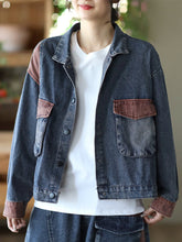 Load image into Gallery viewer, Women Spring Retro Patchwork Button Pocket Denim Coat