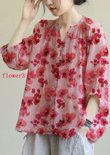 Load image into Gallery viewer, Italian Pink V Neck Button Loose Fall Half Sleeve Blouse Top