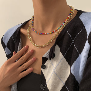 Vintage Multilayer Geometric Boho Beaded Geometric Necklace Hand Braided Necklace