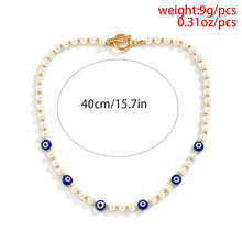 Load image into Gallery viewer, Geometric simple OT buckle single-layer clavicle chain Retro stitching artificial pearl eye necklace