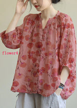 Load image into Gallery viewer, Italian Pink V Neck Button Loose Fall Half Sleeve Blouse Top