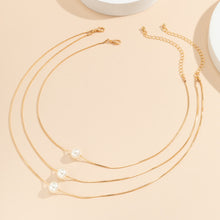 Load image into Gallery viewer, Multi-layer Imitation Pearl Pendant Necklace Geometric Thin Chain Snake Bone Necklace