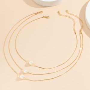 Multi-layer Imitation Pearl Pendant Necklace Geometric Thin Chain Snake Bone Necklace