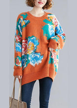 Load image into Gallery viewer, Aesthetic orange print knit tops o neck plus size knitwear