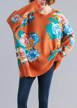 Load image into Gallery viewer, Aesthetic orange print knit tops o neck plus size knitwear